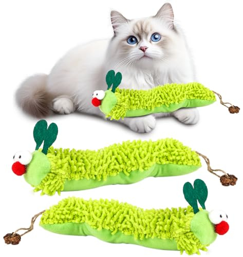 LALASTYLE 2PCS Catnip Toys for Cats, Caterpillar Design Catnip Toys, Interactive Plush for Cats to Clean Teeth（Green, 23cm）