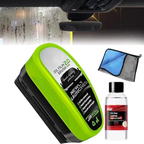 Ouisyes Car Window Cleaner,Ouisyes Window Cleaner, Automotive Oil Film Cleaning Brush,Rain Repellent Windscreen Cleaner,Improve Clarity and Visibility with Refill Liquid (green*1)
