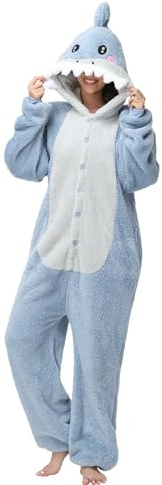 chuangminghangqi Pigiama Pagliaccetto Tuta Animale Adulto Unisex Costume Onesie Sleepwear Tuta Notte Cappuccio Tutina Loungewear Caldo Morbido Party, Squalo., S