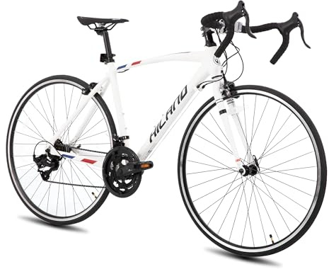 HILAND 28 Inch City Bike, 14 Speeds 700C City Road Bike with Light Weight 490mm Aluminum Frame, 700C Racing Bike for Men Women, White