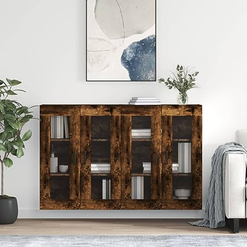 Ziaphsol Smoking Wall Cabinets, Set of 2, 69.5 x 34 x 90 cm, Wood Material with Glass Doors, Versatile Storage Space for Kitchen, Dining Room, Office, Living Room