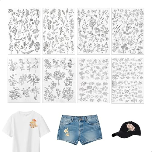 Självhäftande lösligt broderat papper, vattenlösligt broderikit med växtmotiv, miljövänligt textilöverföringspapper för nybörjare, perfekt för att dekorera T-shirts, jeans, väskor och kuddar