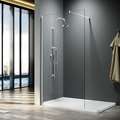 ELEGANT Walk in Shower Screen Bath Panels 8mm Easy Clean Glass 1200mm | Wet Room Shower Screens for Bathroom, Shower Enclousre, 304 StainlessSteel Support Bar, Easy to Install