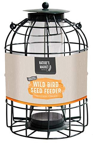 HomeZone Marco Paul Squirrel Proof Ornaments Outdoor Wild Seed Bird Feeder with Bird Cage Plastic Hanging Bird Feeders Weather Resistant Safe Guard Ornaments Wildlife Birds Feeder