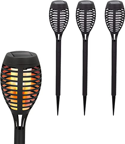 Aktive 61542 - Antorcha solar exterior jardín | Antorcha led – Luz solar exterior | Pack 4 antorchas solares exterior | Luz efecto fuego, impermeable, hasta 6 horas, Luz solar recargable | Ø7,5x50 cm