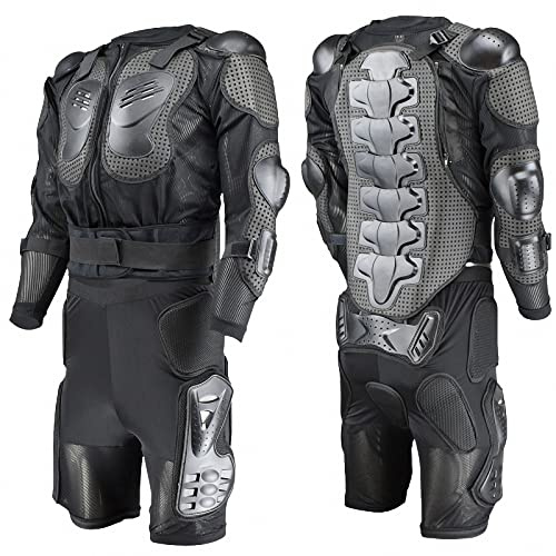 MAOTN Ensemble Armure de Pierre Moto pour Hommes, Plastron Moto + Pantalon Pad, Garde Corps Protection Dorsale,Ski, Patinage, Skateboard vêtements de Tenue Cross VTT de Course,Black,S