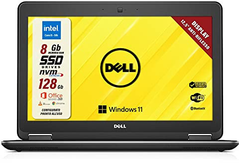 Dell Latitude E7250, Pc Portatile Notebook Pronto All'Uso, Display 12,5 HD, Intel i5-5th Gen, Ram 8Gb, SSD 128Gb, Computer Portatile Con Pacchetto Office 2021, W 11 Pro (Ricondizionato)