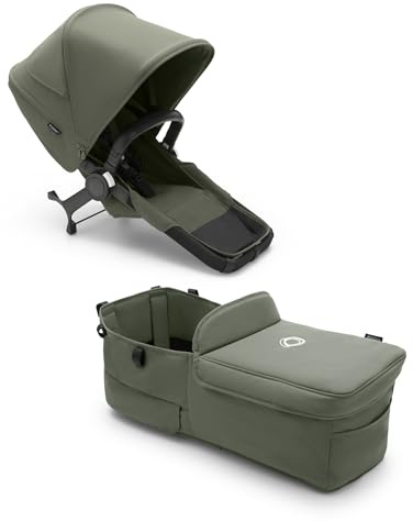Bugaboo Donkey 5 Twin, Set di Conversione Passeggino Completo, Affiancato, Design Migliorato, Seduta Reversibile, Guida a una Mano e Archiviazione Espandibile, Forest Green