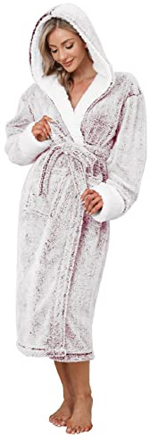 Nadeer Bata Con Capucha para Mujer, De Baño De Felpa Suave, Ropa De Salón Albornoz (Vino Rojo, XL)