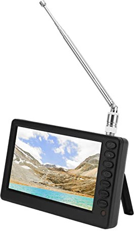 Televisor Portátil de 5 Pulgadas, con Soporte, Compatible con ISDB T, Admite Función de Radio FM, Batería Recargable de 1500 mAh, Mini Televisor Digital 1080P para Pesca, Conducción, Vacaciones