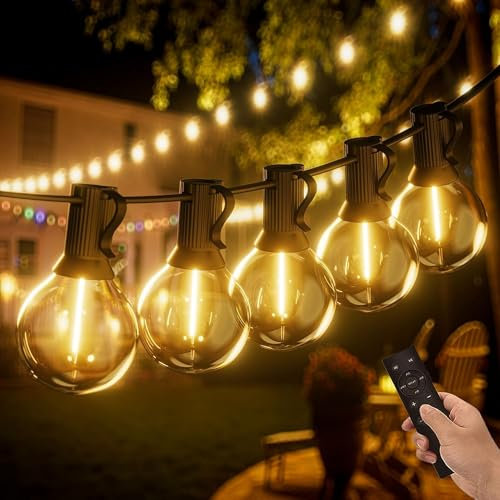Yuucio G40 150FT Outdoor Dimmable String Lights Mains Powered Remote Control Festoon Lights,75+2 G40 LED Garden Lights Hanging Bulbs IP45 Waterproof for Garden Terrace Patio Backyard