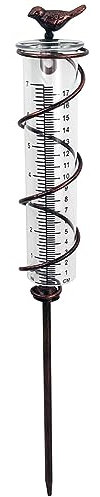 Hanabitx Capacity Glass Spiral Rain Gauge,Cast Iron Bird Hanging Rain Gauge,Garden Rain Water Meter Measuring with Metal Frame Durable Easy to Use
