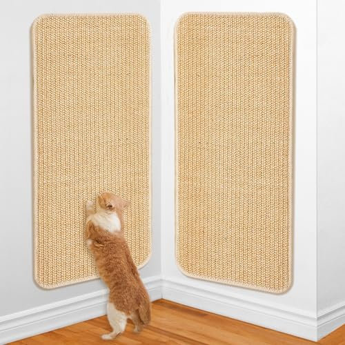 gaoduanluoluo 2 Stück Kratzmatte Katze, Sisal Kratzteppich 50×25 cm, Katzen Kratzmatte Selbstklebend für Wand Tür Sofa Möbel Kratzschutz (Braun)