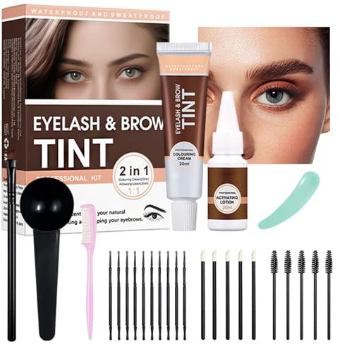 2 In 1 Eyelash & Eyebrow Tint Kit, Lash Tint and Eyebrow Dye, Semi-Permanent Eyelash Tint & Eyebrow Dye with Complete Tools, Fast & Easy to Use, Last Up to 4-6 Weeks (02# brown)