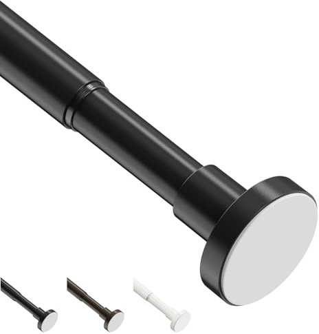 WELDUN Gardinenstange ohne Bohren 48-154CM Teleskopstange Φ25mm Duschvorhangstange Einstellbare Vorhangstange für Kleiderschrank, Fenster, Badezimmer, Schwarz