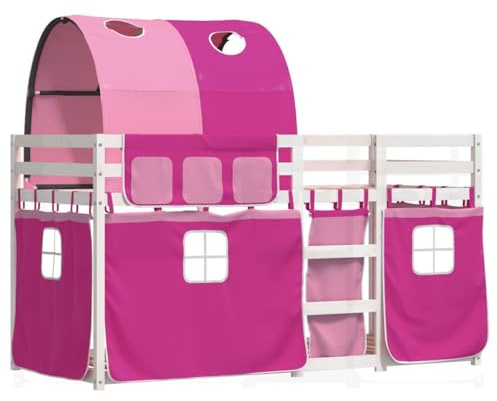 vidaXL Litera con Cortinas Madera Maciza de Pino Rosa 90x200 cm