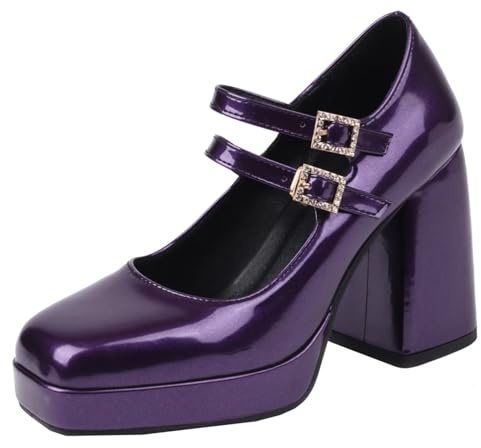 HSyc JRX Vernice Mary Jane con tacco a blocco, scarpe da donna con plateau e fibbia, Lilla, 42.5 EU