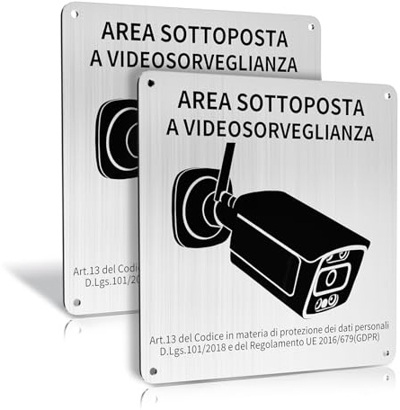 REIGY Cartello Area Videosorvegliata Alluminio da Esterno 15x15 cm, 2pcs Area Sottoposta a Videosorveglianza Adesivo GDPR, Cartelli Privacy Telecamere Sorvegliata per Proprietà Privata