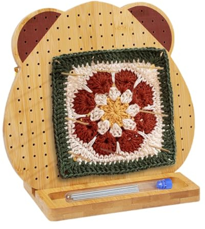 Tabla de bloqueo de ganchillo, herramientas de tabla de madera en forma de oso para tejer, accesorios de ganchillo con base de tabla para coser, ganchillo, tejer