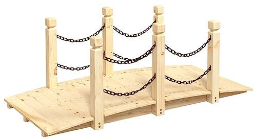 Gartenbrücke mit Kettengeländer 150x67x56 cm aus massivem Fichtenholz für Gartenbauten - Natürlich & Langlebig