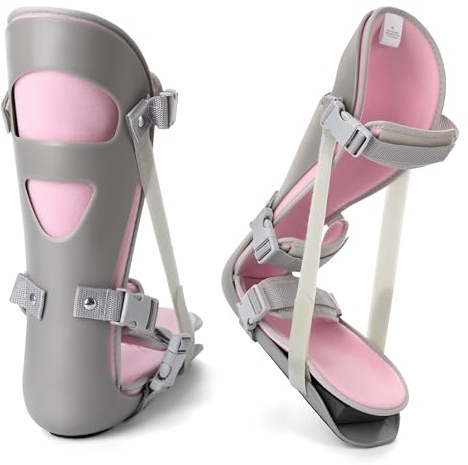 Medibot Sleeping Stretch Boot-Plantar Fasciitis Night Splint Leg Support Brace, Comfortable & Adjustable, Fits Right or Left Foot for Achilles Tendonitis, Heel, Bone Spurs(Grey shell Pink lining M)