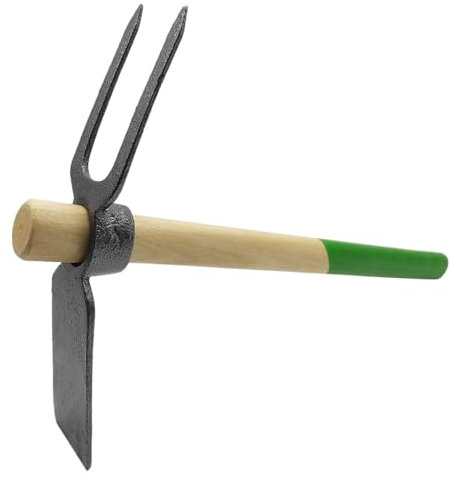 Acan Tradineur - Azada con 2 Picos y Mango de Madera, Cabezal con Borde Afilado, diseño Templado y Forjado, 450 g, Ideal para Agricultura y jardinería, fácil manejo - 40 cm