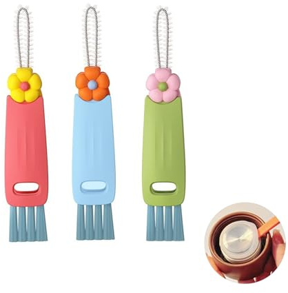 Limpiador de Tapas de Tazas 3 en 1, Set de Cepillos Multifuncionales para Botellas y Tazas, Ideal para Limpieza de Rincones Difíciles y Tapas de Botellas, Incluye 3 Cepillos