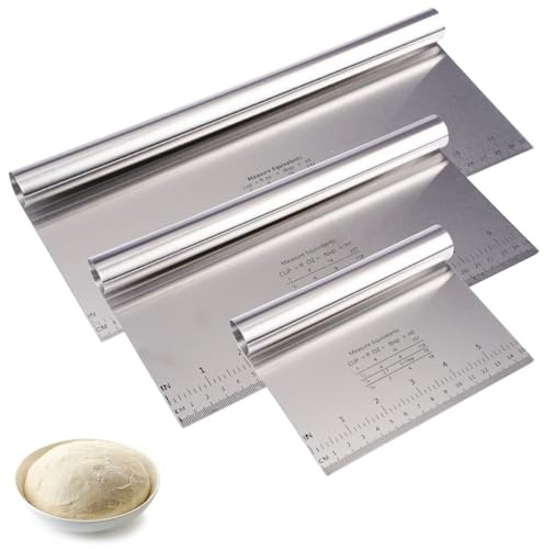 3 Pièces Grattoir à Pâte en Acier Inoxydable, 15/25/30cm Coupe Pate Boulangerie avec Échelle de Mesure, Grattoirs Coupe Pate Spatule Cuisine Corne Patisserie pour Gâteaux, Cakes, Pizzas, Tartes, Dough