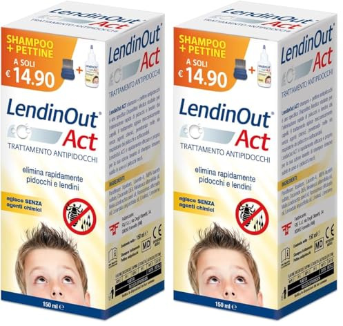 Lendinout Act Trattamento Antipidocchi, Dispositivo Medico per l'eliminazione dei Pidocchi, Senza Agenti Chimici, 1 confezione da 300ml con Shampoo e Pettine