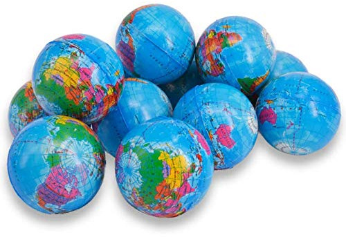 24 Pack Squeezable World Stress Balls for Kids Mini Earth Ball - Pressure Relieving Health Balls Globe Pattern Balls , School, Classroom, Party Favors (2.5 Inches)