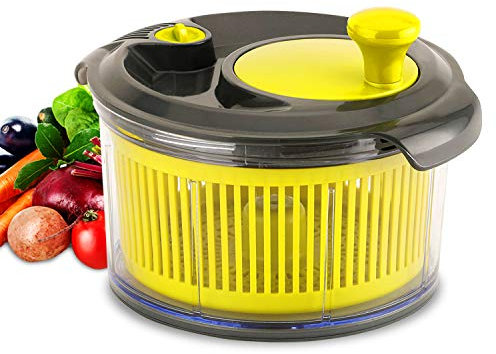Royalford Mini Salad Spinner | Healthy Eating Salad Spinner & Dresser for Lettuce Herbs Vegetables & Fruits| Multipurpose, Spin-Knob Design, Secure Clip Lid | Spinner for Drying Dressing Salads | 1.5L
