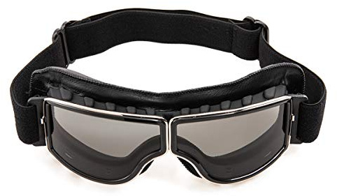 evomosa Occhiali da moto in pelle PU,Occhiali da sole antivento Occhiali sportivi Occhiali da bici retrò per occhiali da motocross ATV (nero A)