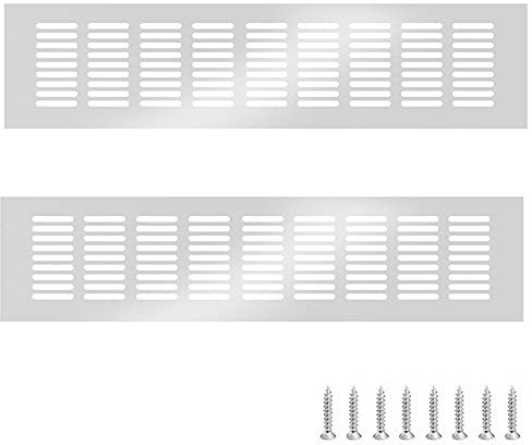 GZGXKJ 2 Piezas de Aleación de Aluminio Plata 80 x 400 mm Rejillas de Ventilación Calidad Placa de Ventilación Rectangular Rejilla de Ventilación Rejilla de Ventilación Metalica Con tornillos