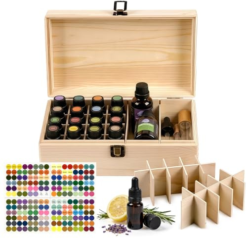 Holzsammlung Scatola di Oli Essenziali di Legno, 36 Scomparti Organizzatore di Oli Aromaterapia di Valigetta da Trasporto, Contenitore per Display di Stoccaggio Regalo per Viaggio, Camera da Letto