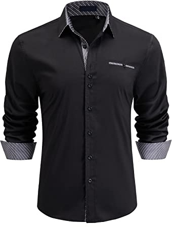 Enlision Camicie da Uomo Casual Camicia Elegante Maniche Lunghe Camicie Regolare Classiche Formal Camicia Nero/Grigio L