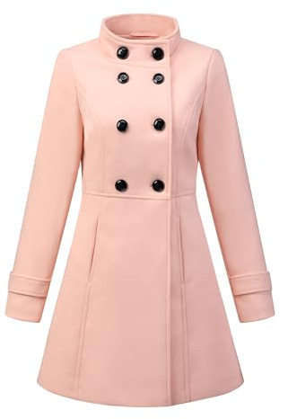 Allegra K Manteau A-Line col Montant vêtements d'hiver à Double Boutonnage pour Femmes Costume d'Halloween Rose XL