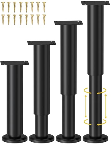 Wlrrcwdttc 4 Pcs Adjustable Height Bed Support Legs for Bed Frame/Bed Center Slat, Metal Adjustable Furniture Legs 7.08-12.2 inch for Bed/Sofa/Cabinet/Couch/Dresser/Table,Heavy Bed Replacement Legs