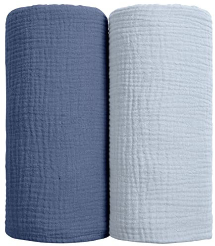lulumoon Baby Pucktuch Musselin Decke - Baumwolle Dünne Atmungsaktive Babydecke - Baby Swaddle Decke Tücher für Junge und Mädchen 2 Stück 100x100cm(Marineblau)