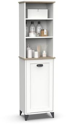 MUEBLES PITARCH | Columna de Baño, Armario Alto con Estantería, 1 Puerta con 1 Estantes Interior Regulable, 168x46,5x31cm (Alto x Ancho x Fondo) Blanco y Roble Cambrian, Vintage, Modelo Toscana
