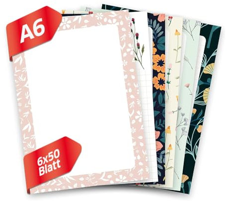 Primus Print 6 x Notizblöcke Schreibblöcke Blocks für Notizen in A6, to do Listen, Einkaufslisten im 6er Set, verschieden Motive/Designs (Floral)