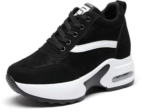 JAOOUU Baskets Compensées Femme Chaussure Tennis de Sport Gym Fitness Respirantes Sneakers Basket a Talon Compensé Blanc Augmenter Noir 8cm