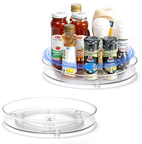 LUZOON 2 Stück Kühlschrank Organizer, Schrank Organizer Küchen Lazy Susan 360° Drehbarer Gewürzhalter – Transparent(27cm+23cm)