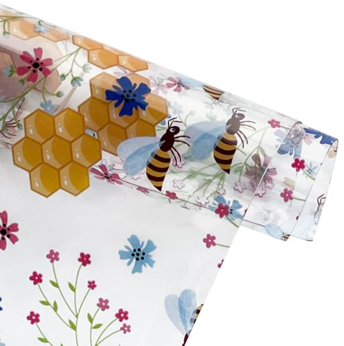 ONEART | 12×54 Bees Honey and Flower TPU Vinyl Cute Style Waterproof Transparent Vinyl Fabric for Handbags, Wallets, Quilting