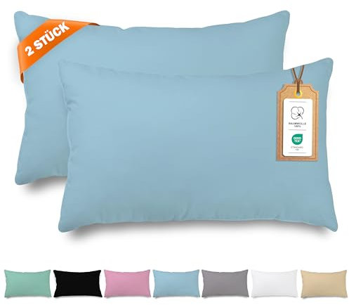 Veluna Home Kissenbezug 40x60cm - 100% Baumwolle(2er-Set) - Blau - Dicht gewebt mit 57 Fäden/cm² - Kopfkissenbezug - Oeko Tex Zertifiziert - Renforcé Kissenhülle für Kissen mit Reißverschluss