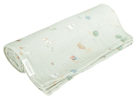 Little Dutch TE51914022 Musselin Swaddle Tuch/Pucktuch - Little Farm grün (120x120 cm)