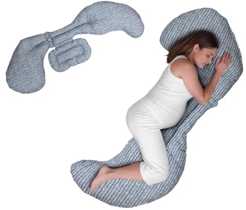 BOPPY Coussin de grossesse gris modulaire à soutien total du corps, coussin confortable, assure le soutien du corps, favorise la position latérale, lavable en machine - Bleu Marine