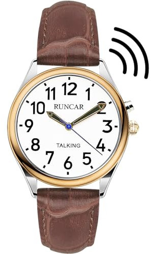 MAUJOY Sprechende Uhr für Damen für Blinde Senioren mit Sehbehinderung, Laute und klare Stimme,Spricht Deutsch (Brown-A)