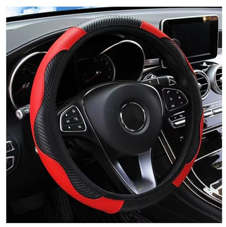 Funda Volante Universal de Cuero Microfibra Elástica Antideslizante y Transpirable para Coche - Protector 37-38 cm Rojo