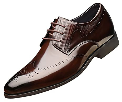 Zapatos de piel para hombre, de charol, para negocios, para traje, piel sintética, con cordones, para boda, para el tiempo libre, mocasín, cordones, zapatos de negocios, zapatos para hombre, marrón,