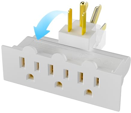 Elecan 3-Outlet Rotating Plug Wall Outlet Extender, 180 Degree Swivel Power Splitter, Multi Outlet Adatper Wall Tap, 3-Prong Grounded, Space Saving for Home, Travel, ETL Listed, White